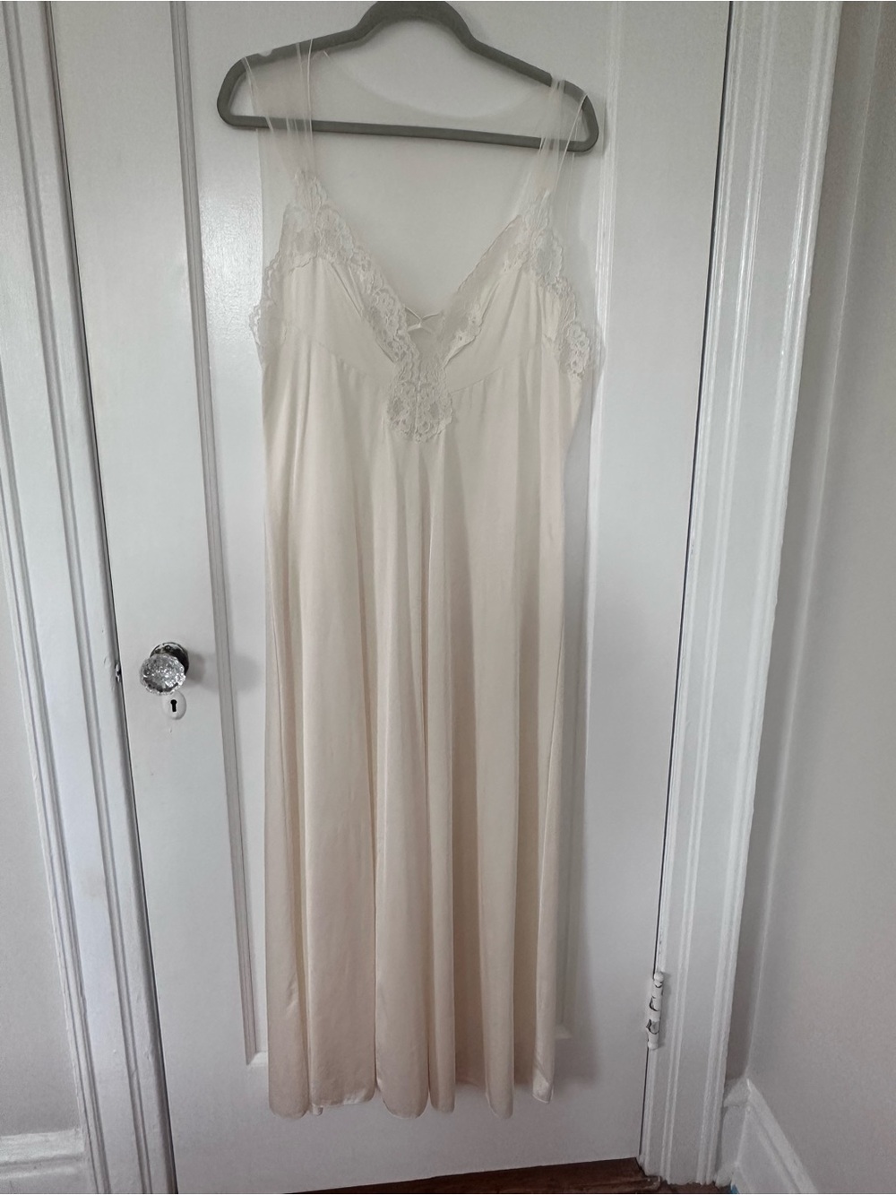 Barbizon union made in USA Lace Trim Long Slip Nightgown - Cream